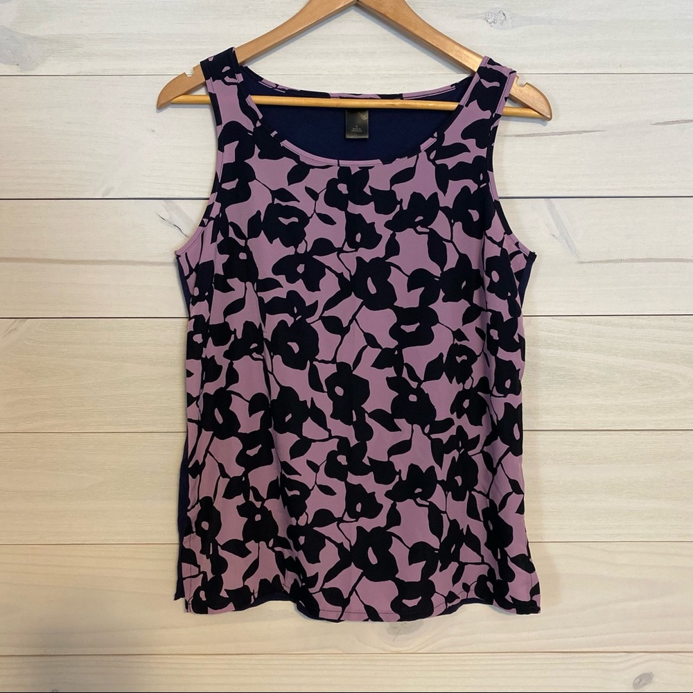 ANN TAYLOR lilac and navy floral tank top